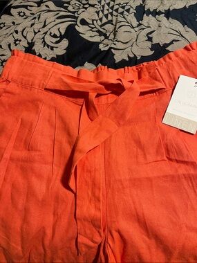 Linen , Tie-Waist Pants in Bright Orange  Comfort Pants Washable Linen